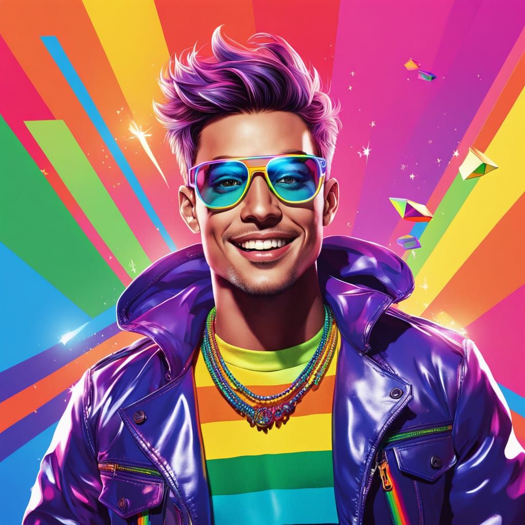 Vibrant Pride Pop Art Portrait with Rainbow Accents