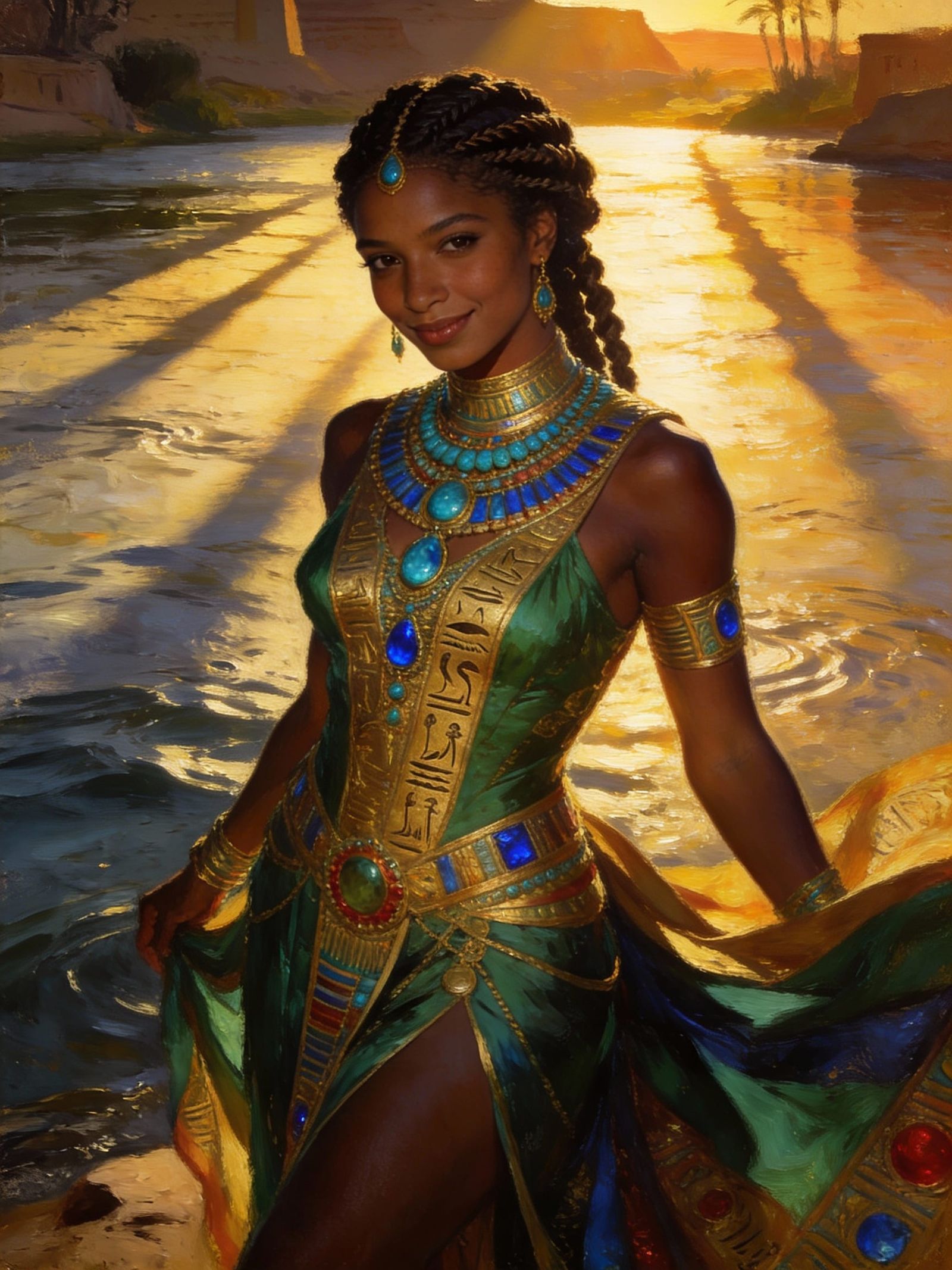Egyptian Elegance: Woman by the Nile in Golden Light