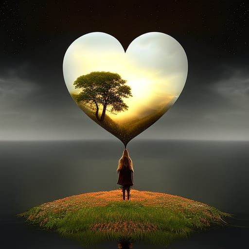 Nature Heart Portrait in Double Exposure Style