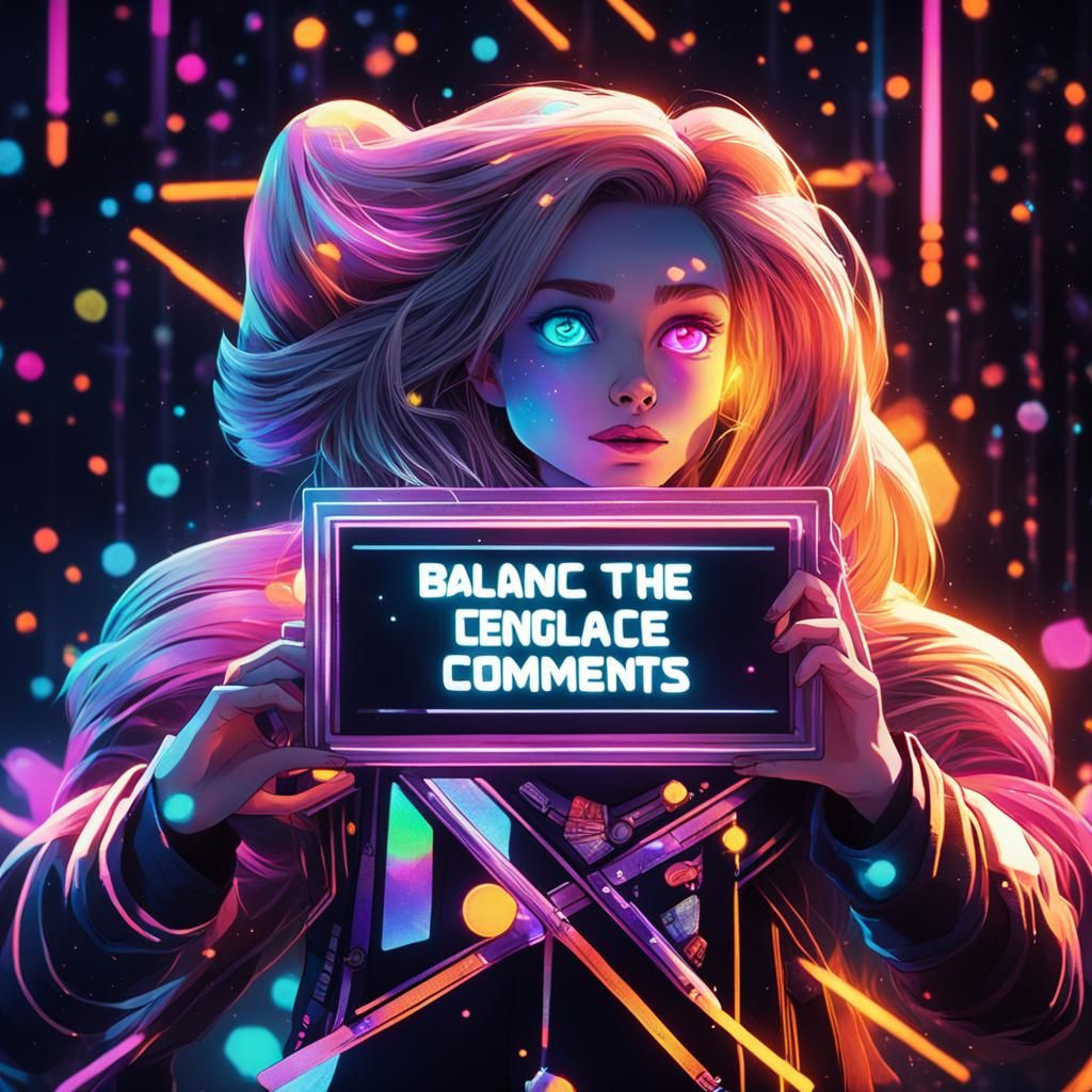 Blonde Girl with Sign in Neon Color Palette