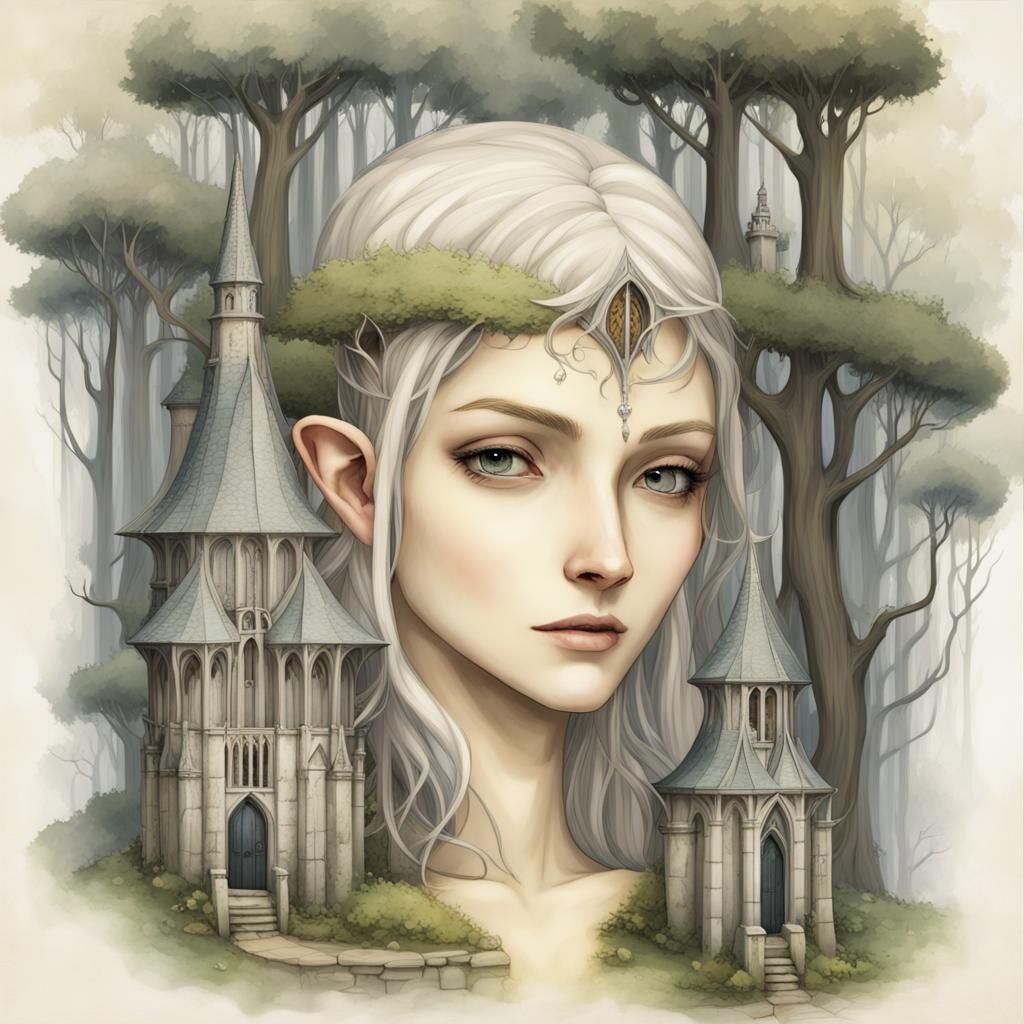 Gothic Rivendell Buildings in Bare Forest