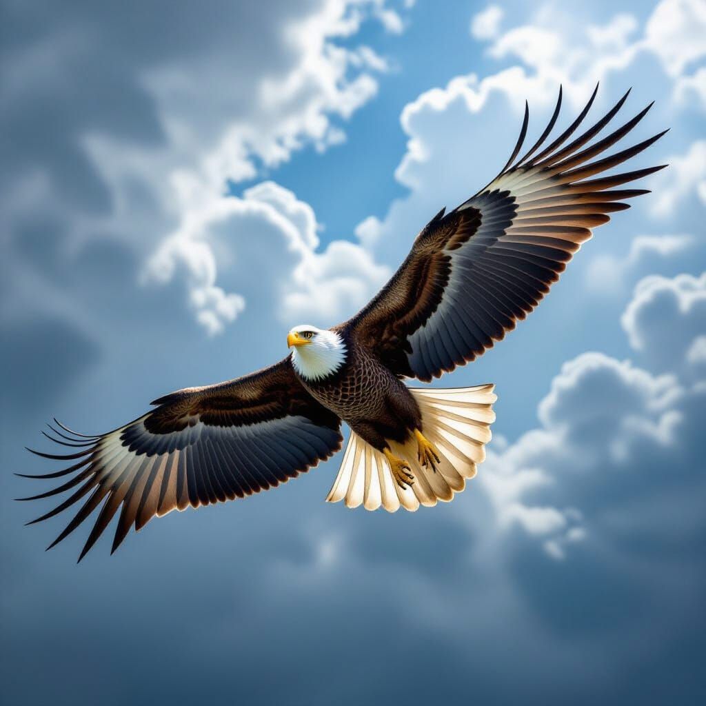 Majestic Eagle in Flight: Stormy Sky Portrait