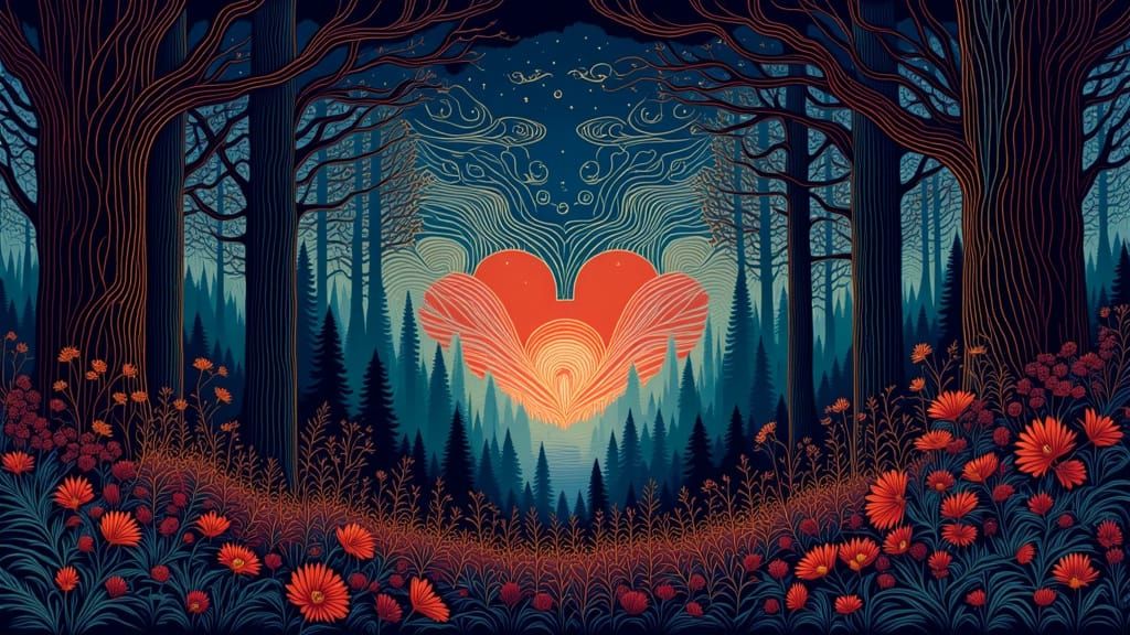 Heart of Stained Wood Mended with Golden Light