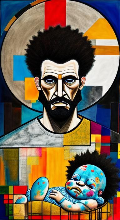 Abstract Mixed Media: Father and Baby