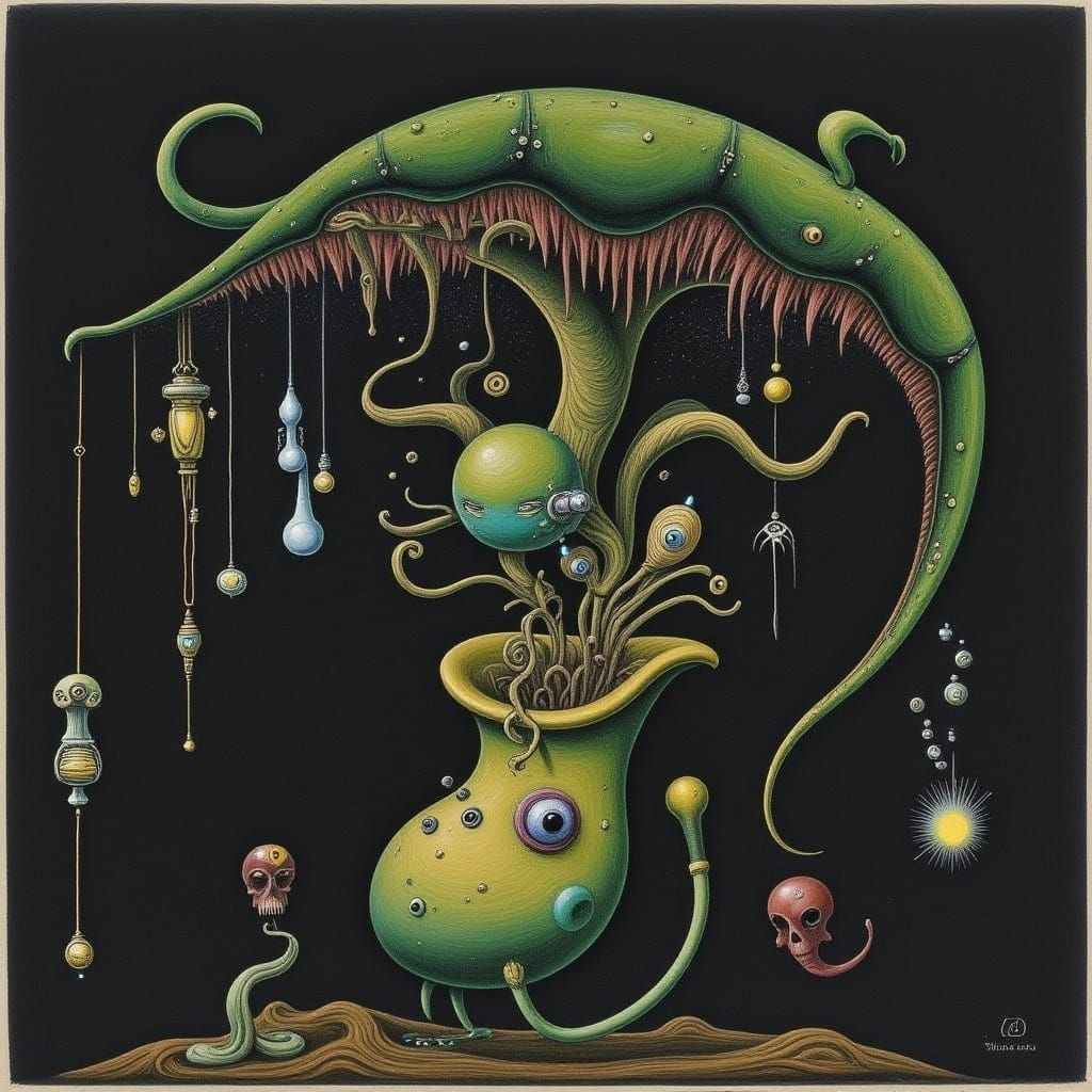 Carnivorous Plant with Magical Lures in Charcoal Psychedelic...