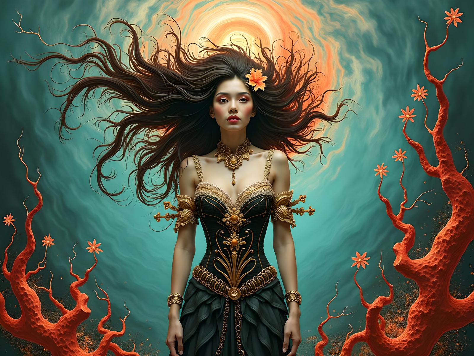 Victorian Woman Portrait in Art Deco Jugendstil Style