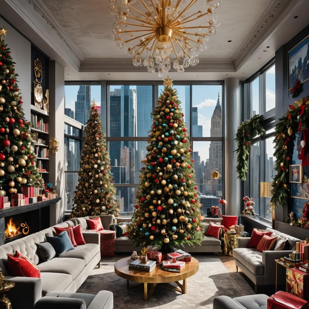 Maximalist Christmas in New York Penthouse
