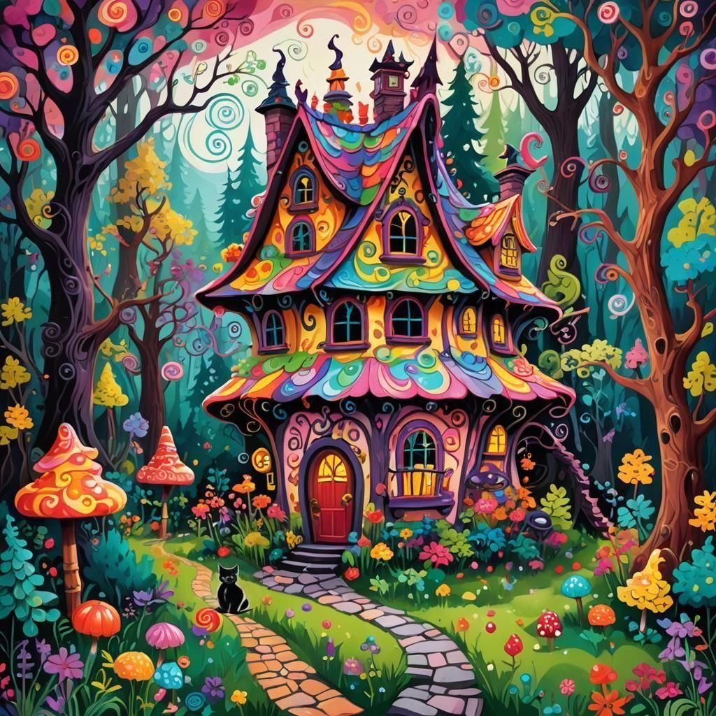 Whimsical Witch's House in Candyland Forest