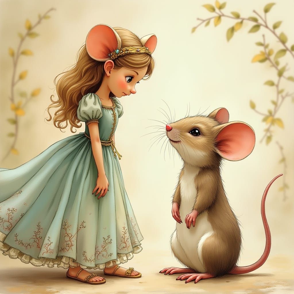 Mouse and Princess in Whimsical Fairytale Style