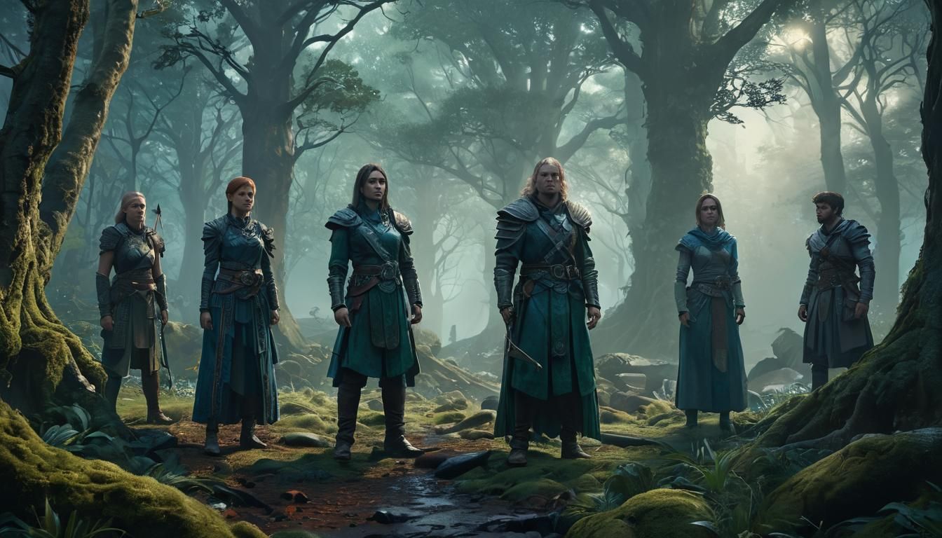 Fantasy Heroes in Mystical Forest Concept Art