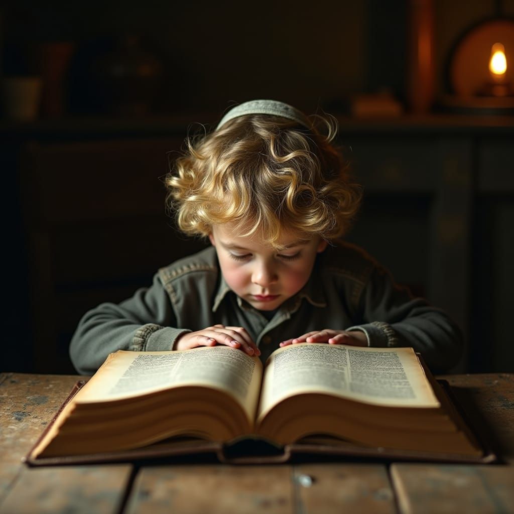 Boy Reading Book in Cinematic Lighting