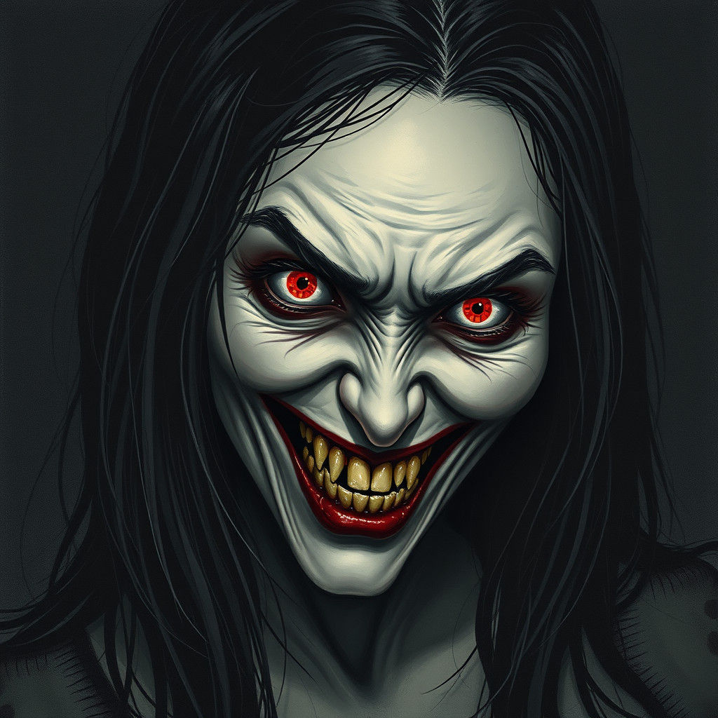 Macabre Woman with Sinister Grin, in Gothic Style