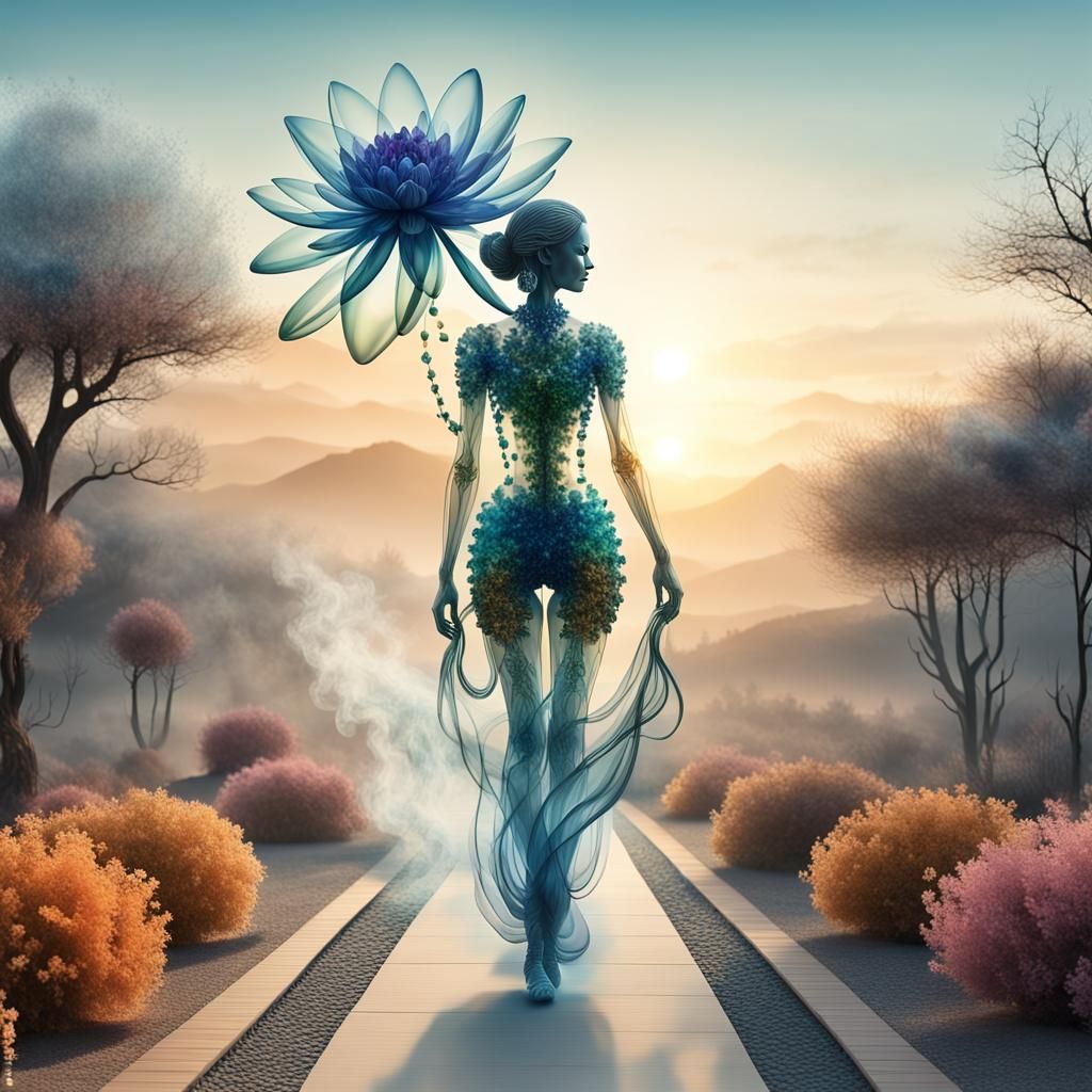 Crystal Woman Walks to Love: 3D Abstract Art