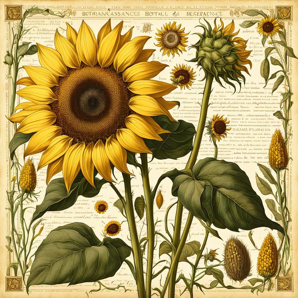 Renaissance Botanical Illustration: Sunflower Anatomy