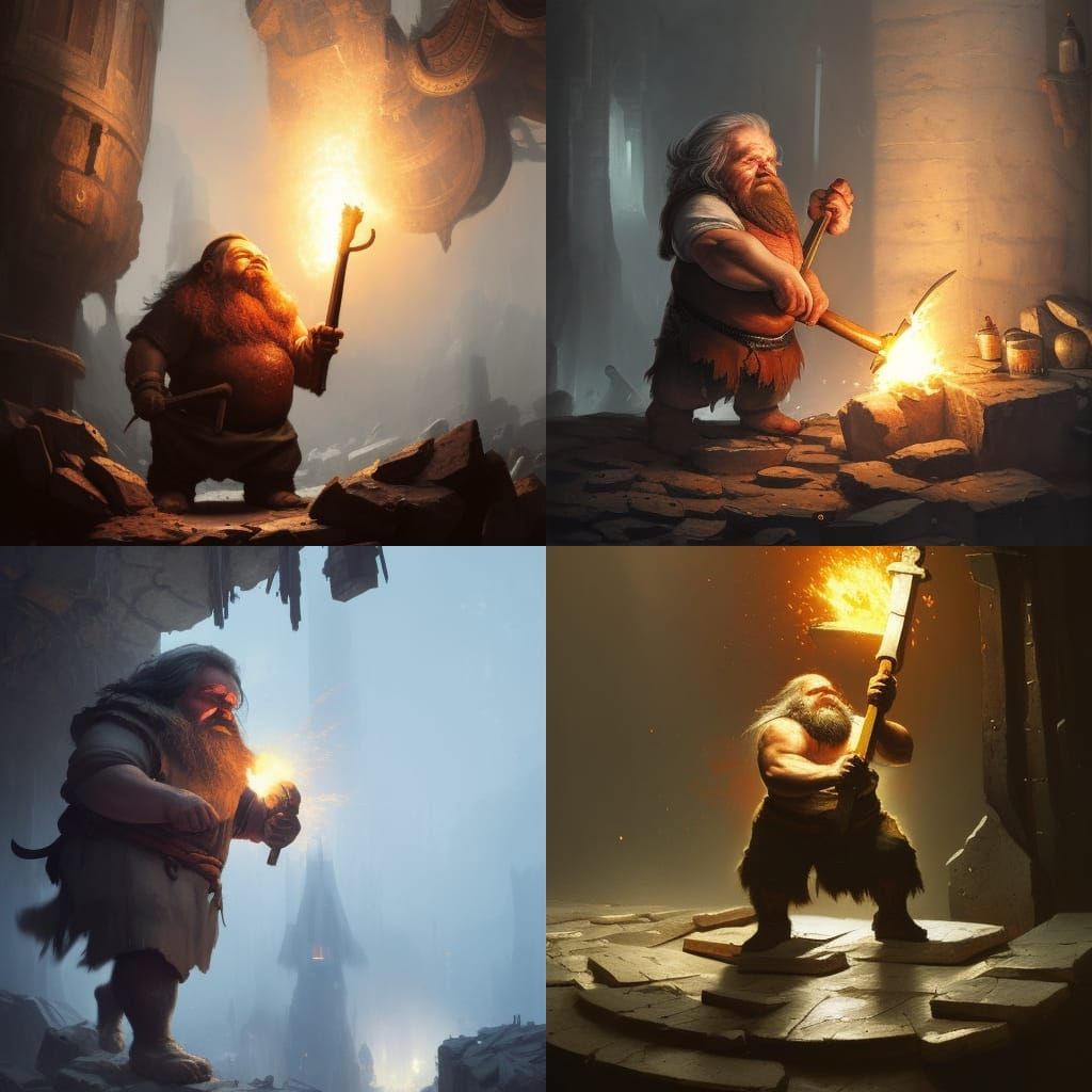 Dwarf Forging Hammer: Dark Fantasy Concept Art