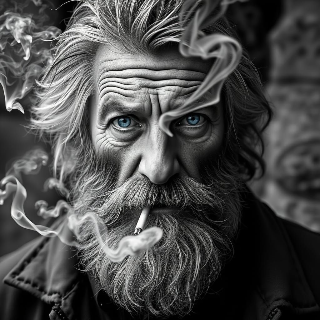 A Mysterious Figure in Monochrome with a Hint of Azure