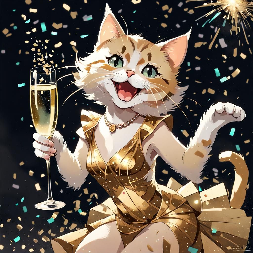 Cat Celebrating New Year