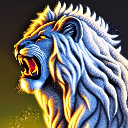 Roaring Lion with Flowing Mane in Mumford Style