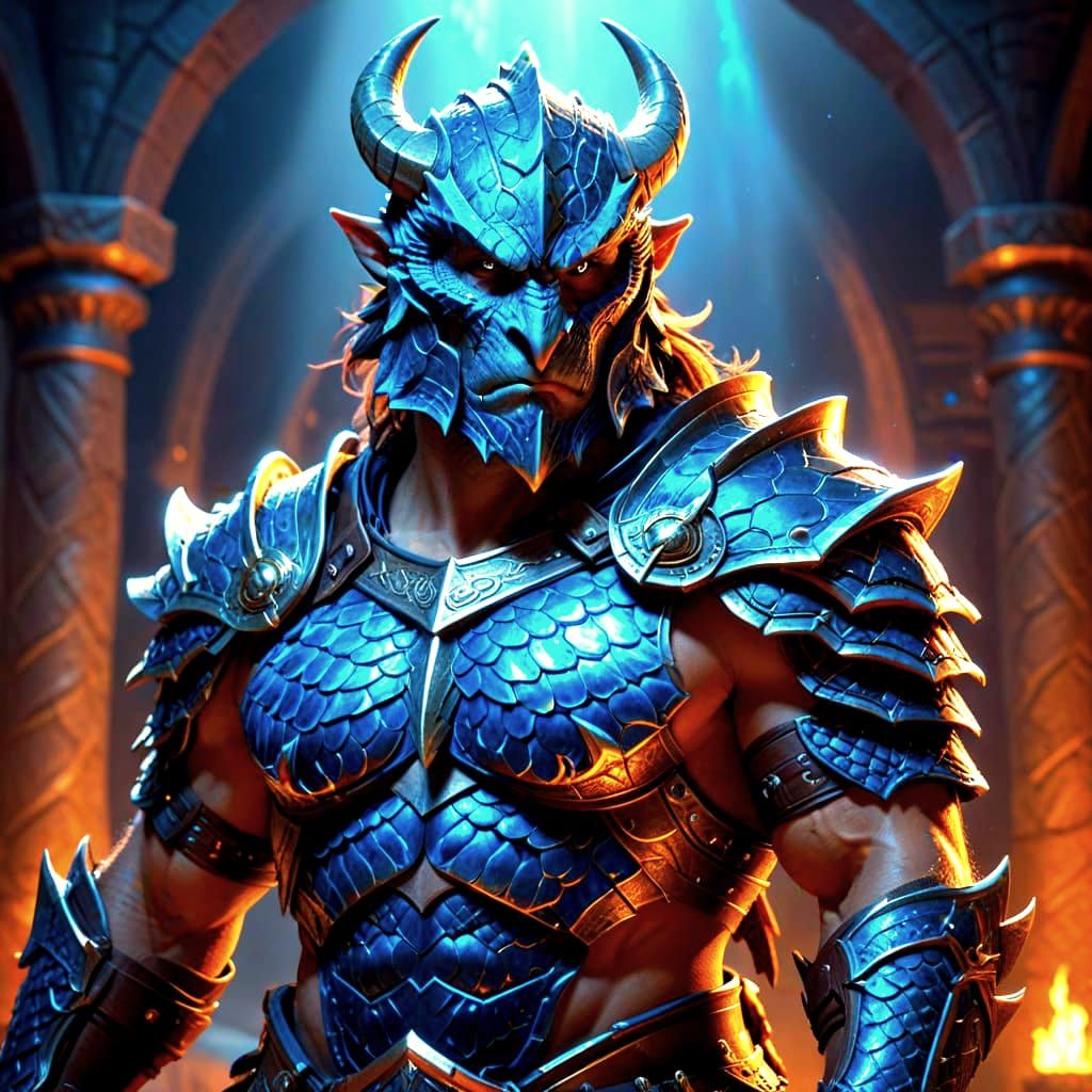 Majestic Dragonborn Gladiator in Detailed Matte Painting Sty...