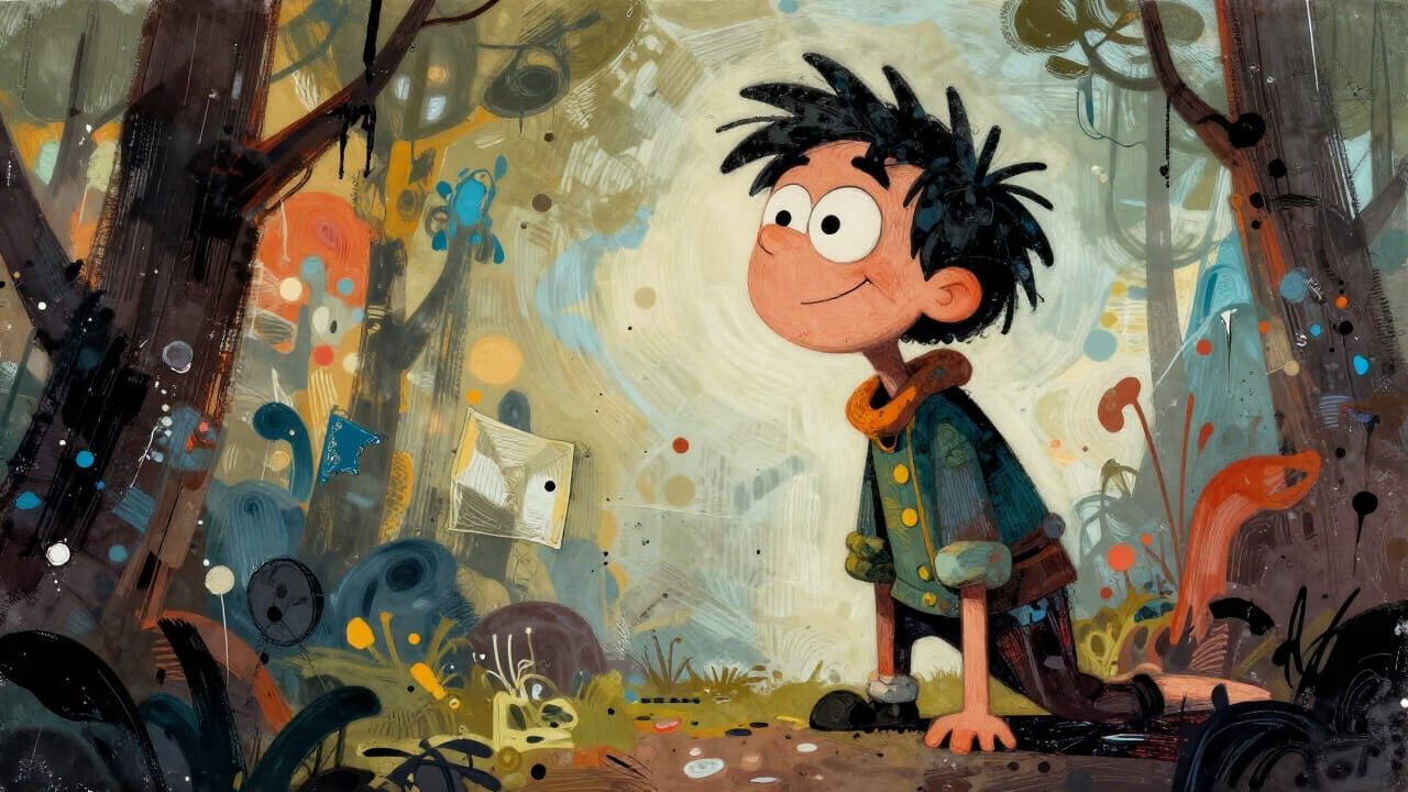 Abstract Fairytale Symbolism in Grunge Cartoon Style