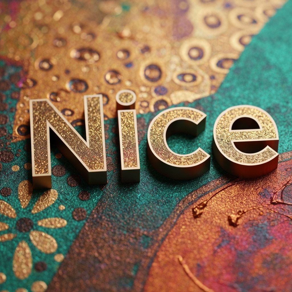 3D Gold "Nice" Letters Macro Photo