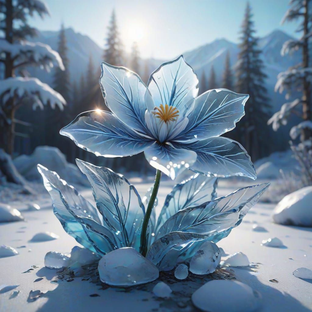 Ethereal Ice Flower in Winter Landscape