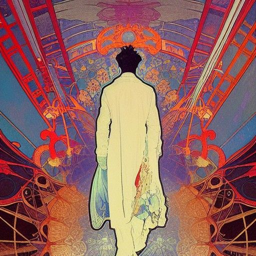 Cosmic Bridge Walker in Art Nouveau Style