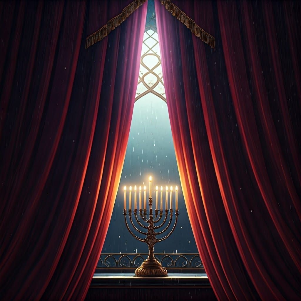 Dreamy Winter Hanukkah Scene in Art Nouveau Style