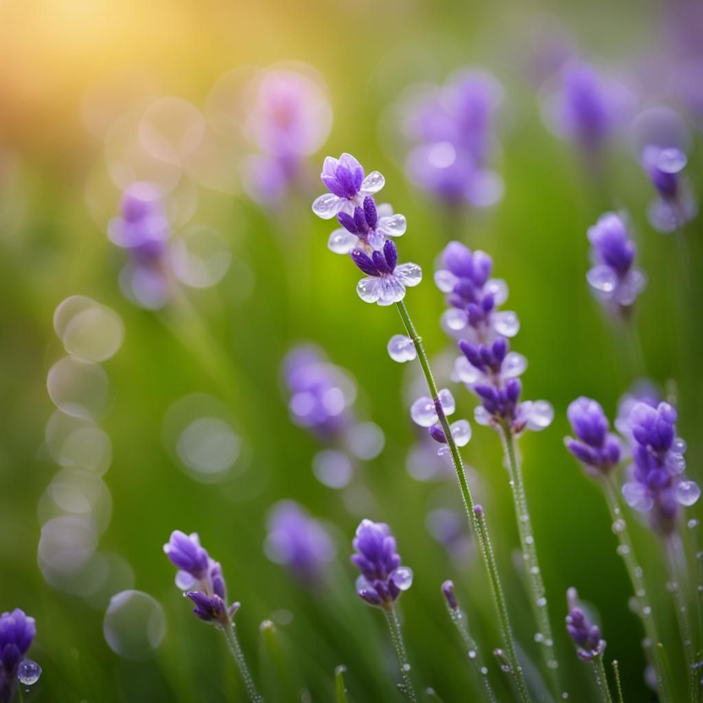 Blooming Lavender Flower in Dew, Bokeh Photography