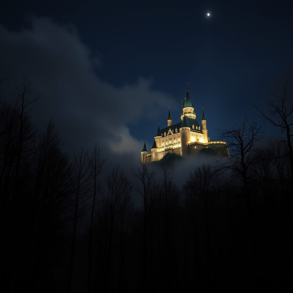 Glowing Castle in the Night Sky