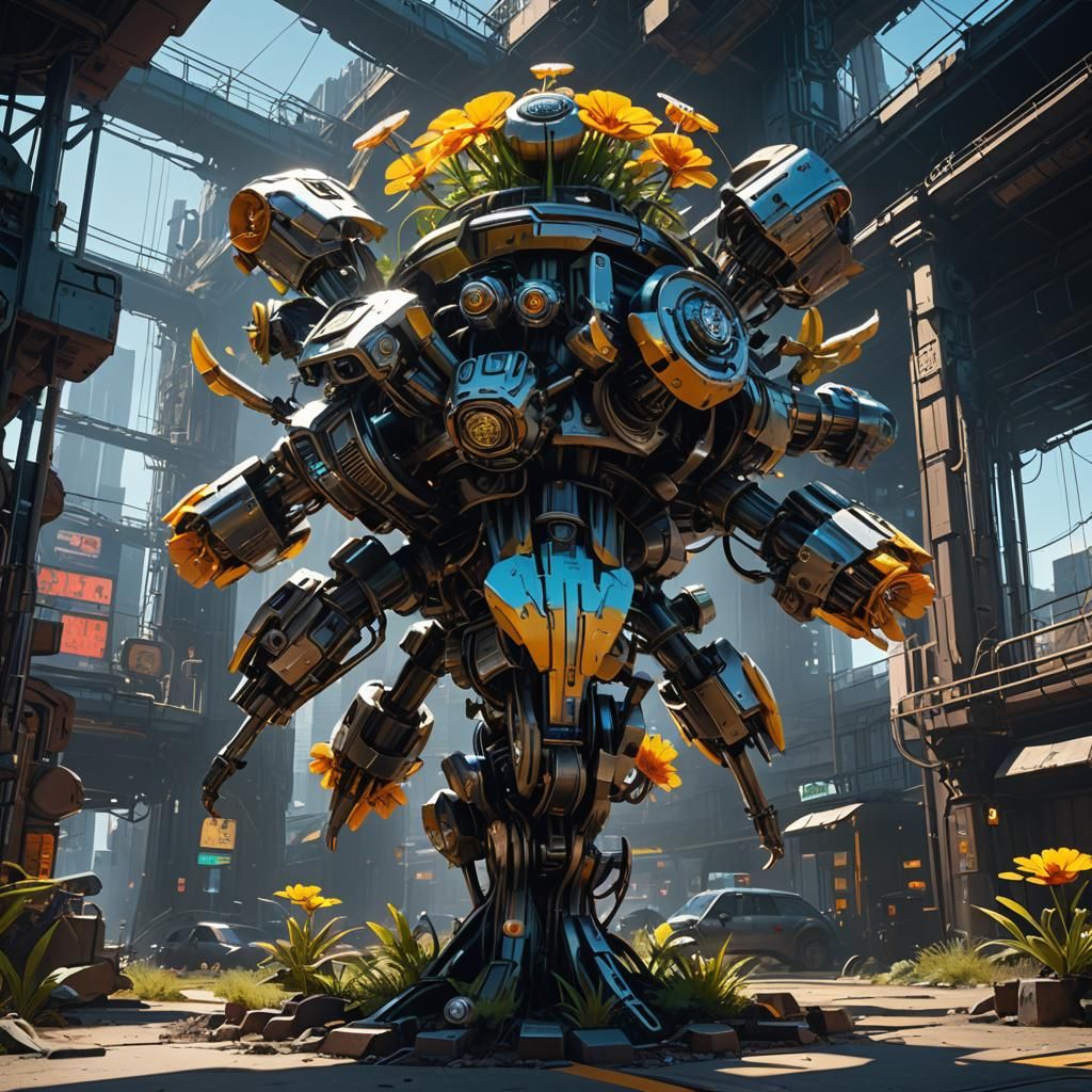 Mechanical Flower Concept Art in Sci-Fi Style