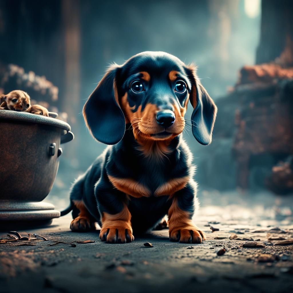 Cute Dachshund Puppy in Digital Matte Painting
