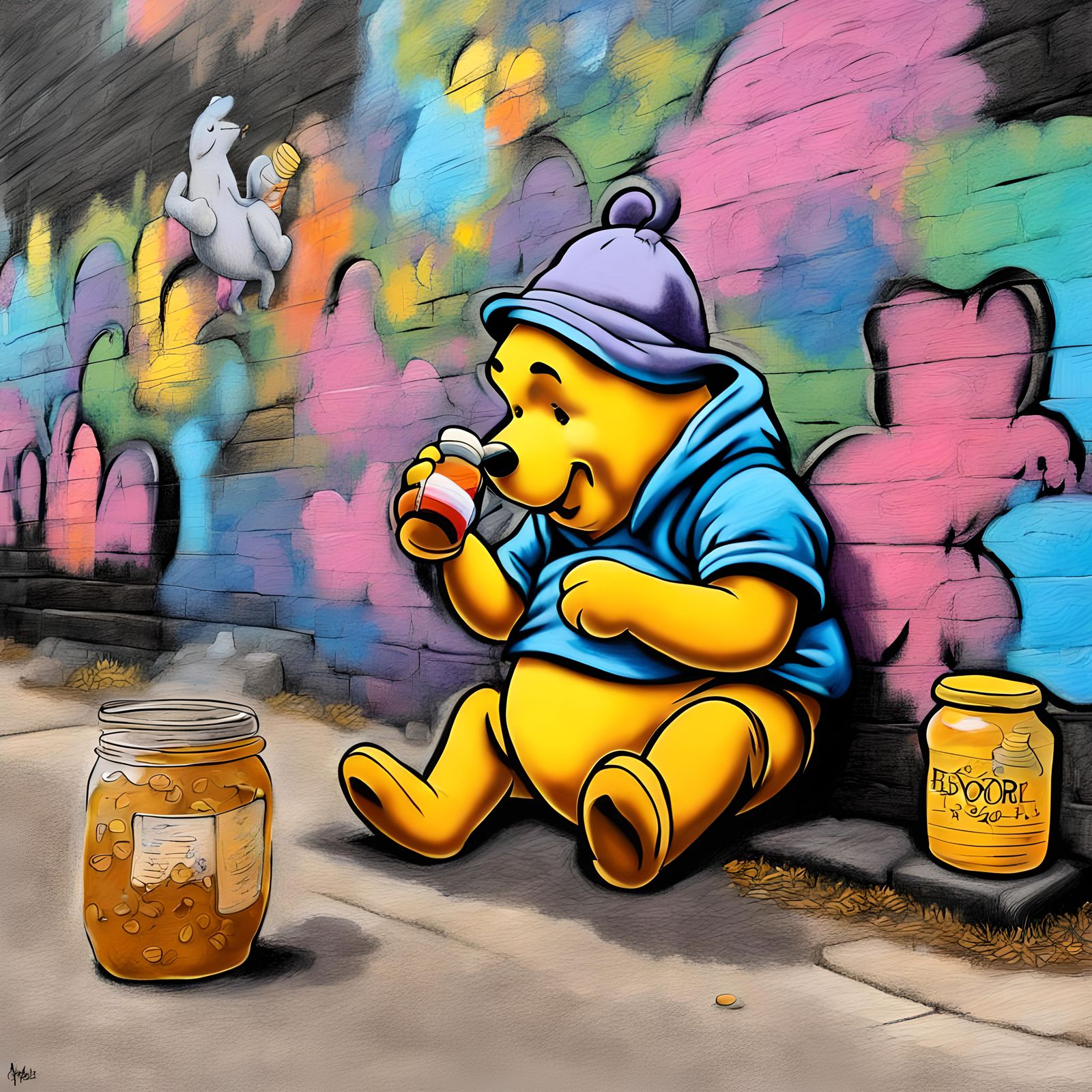 Winnie the Pooh Graffiti Art in Banksy Style