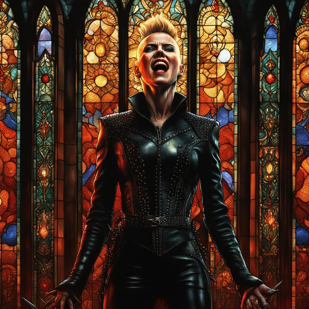 Female Pinhead Screaming Before Satanic Window