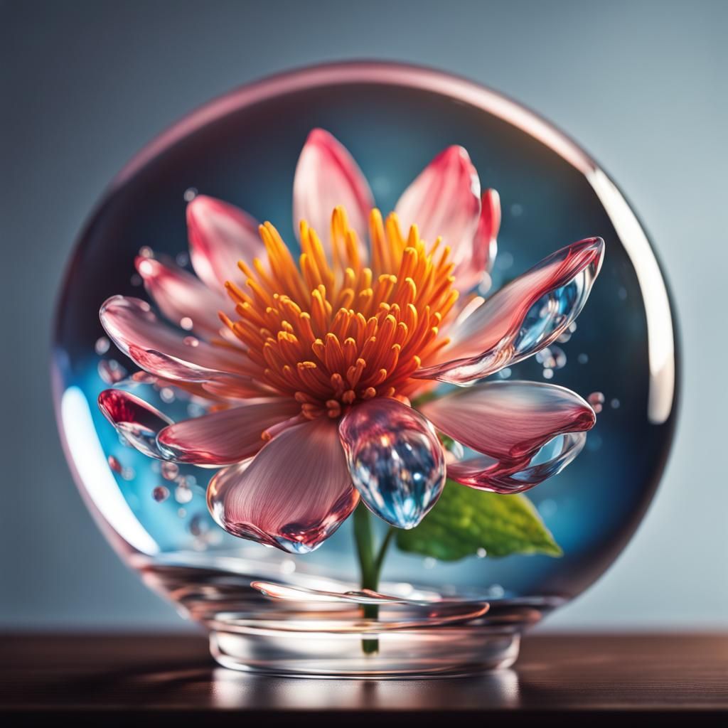 Illuminated Glass Flower in Crystal Ball