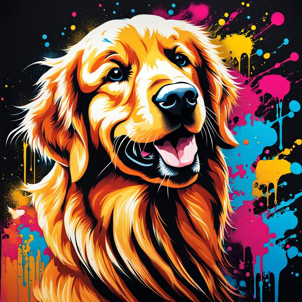 Golden Retriever in Graffiti Splash Art Style