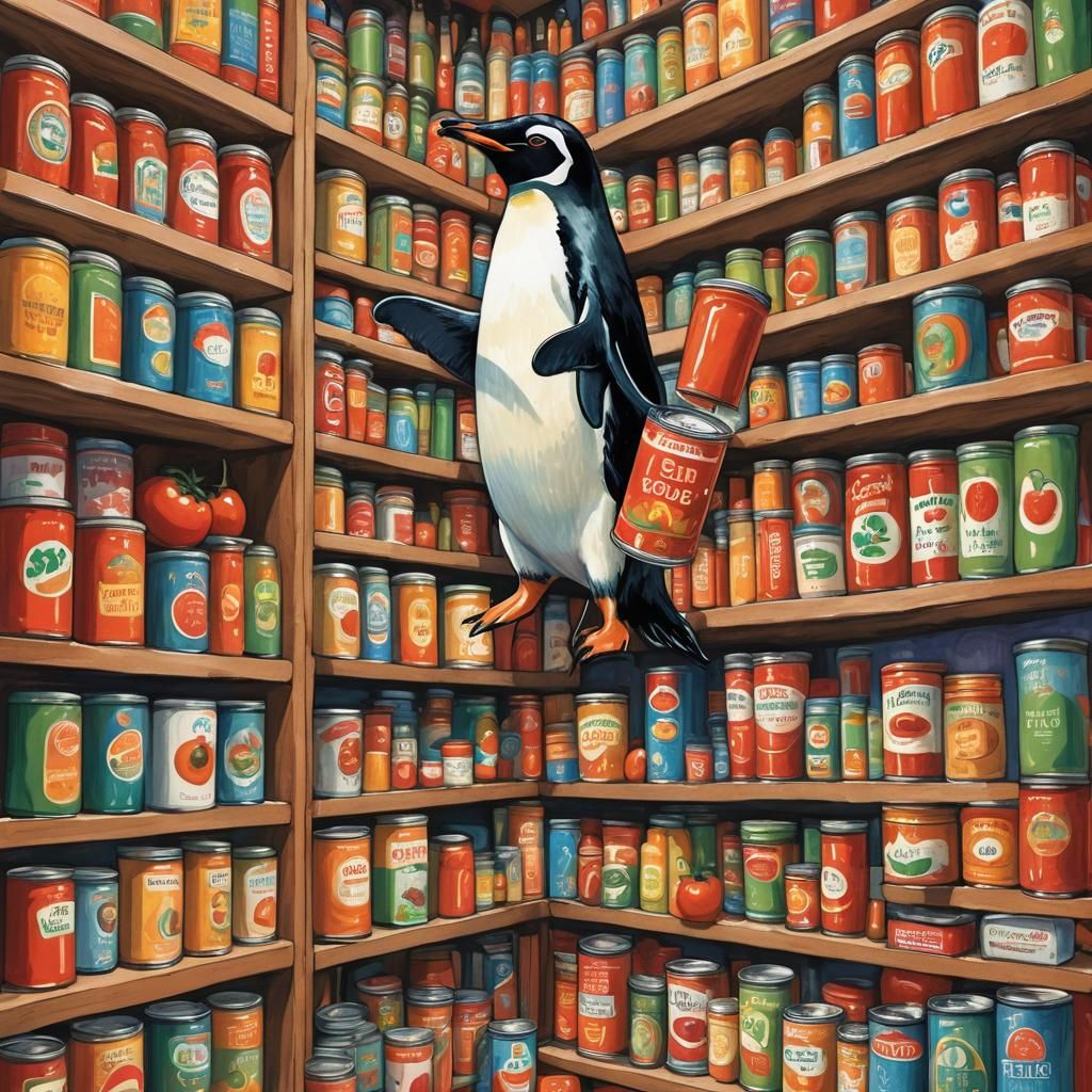 Penguin's Soup Quest: A Whimsical Children's Illustration