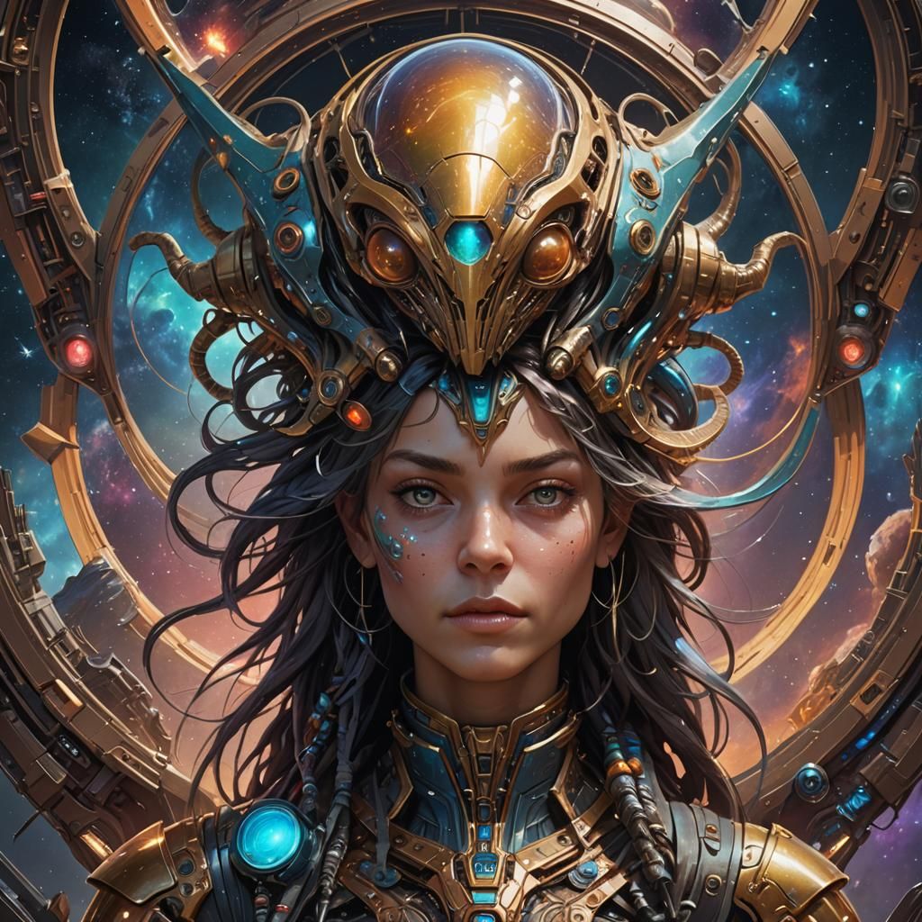 Cosmic Aliens Spaceships Portrait in Fantasy Art Style