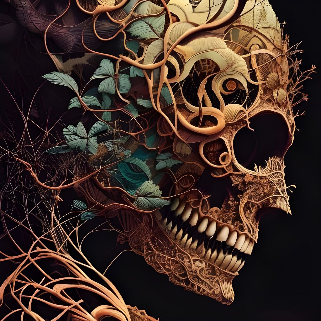 Skull Covered in Vines: Digital Surrealist Art