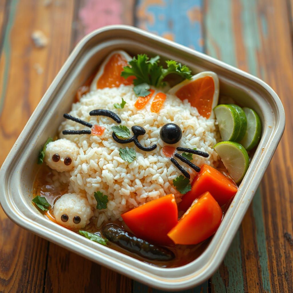 Kawaii Cat Bento Box Food Photography