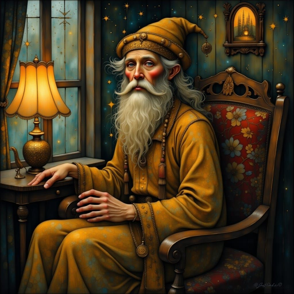 Domovoi in Whimsical Folk Art Style