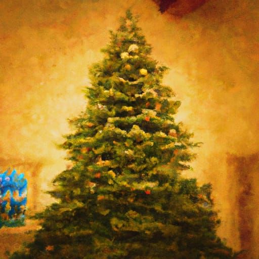 Victorian Christmas Tree Card in Oil Painting Style