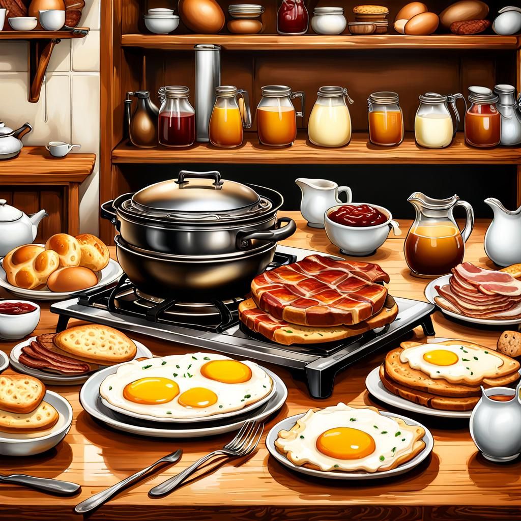 Breakfast Eggs: Ultra-Detailed Airbrush Art Illustration