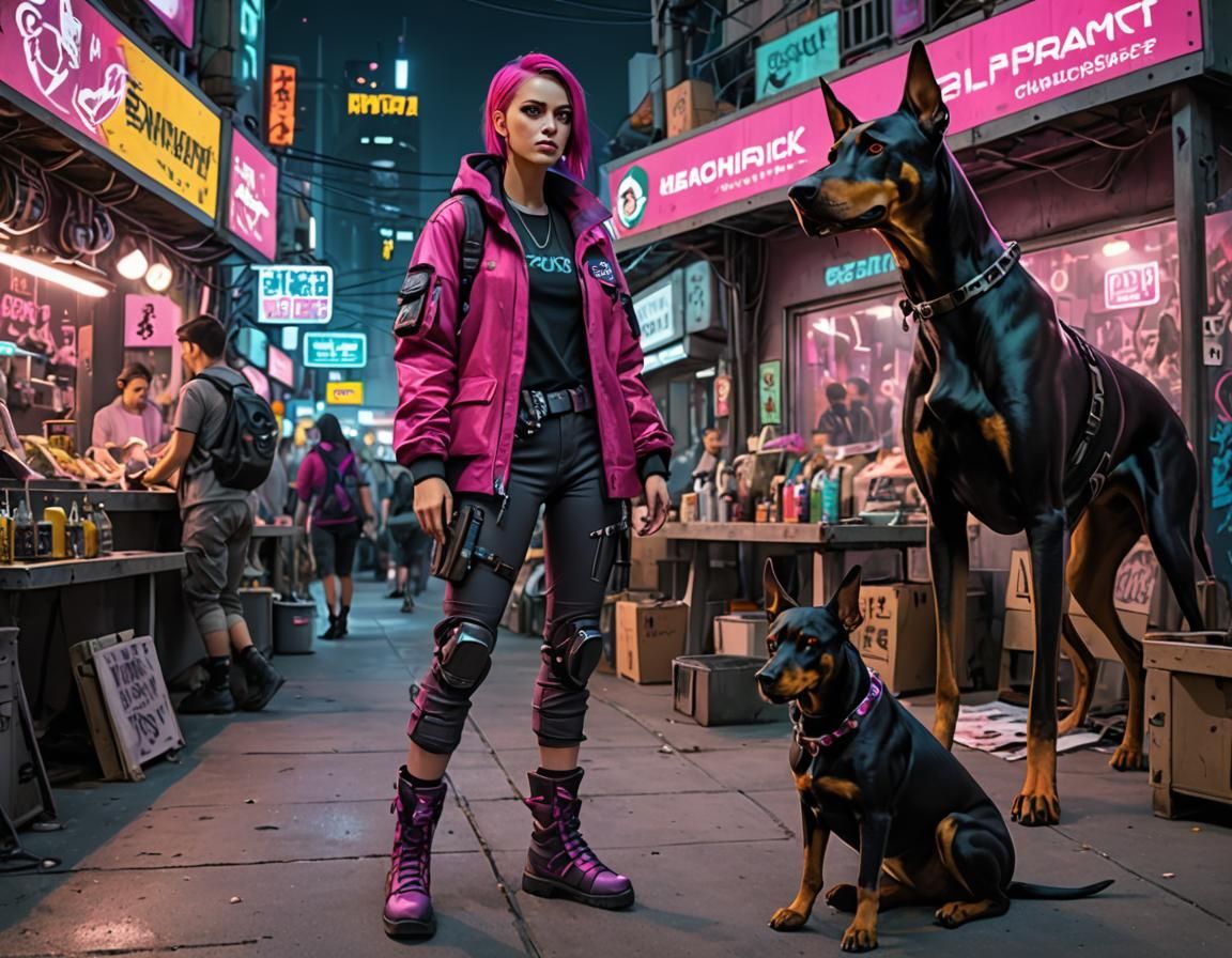 A girl and her Doberman