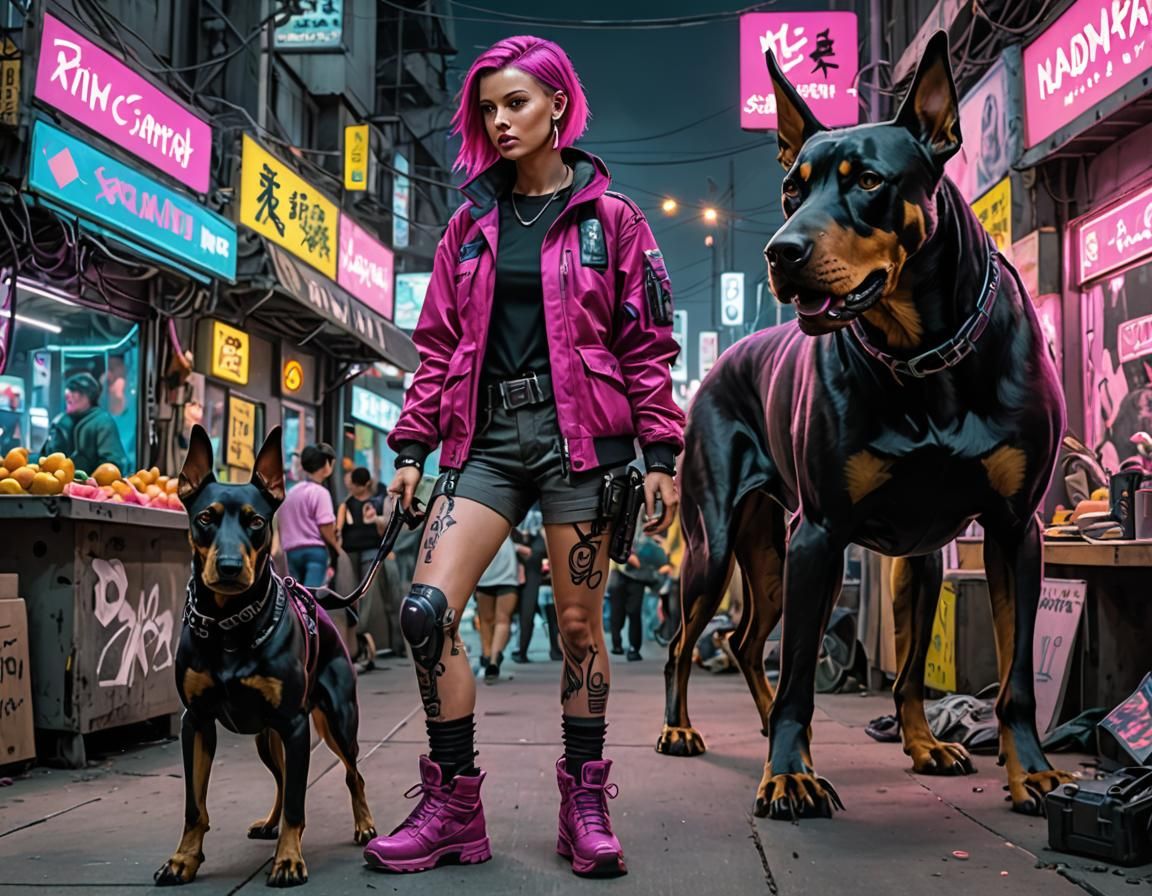 A girl and her Doberman