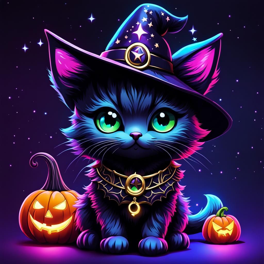 Astral Halloween Kitten in Darkcore Style