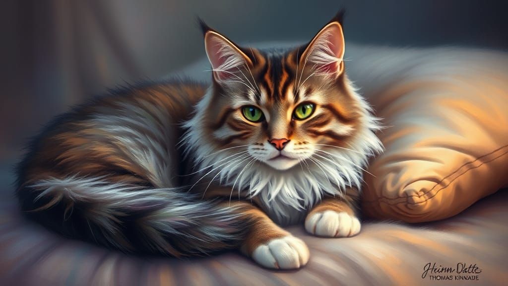 Colorful Fur Cat Portrait in Ethereal Fantasy Style