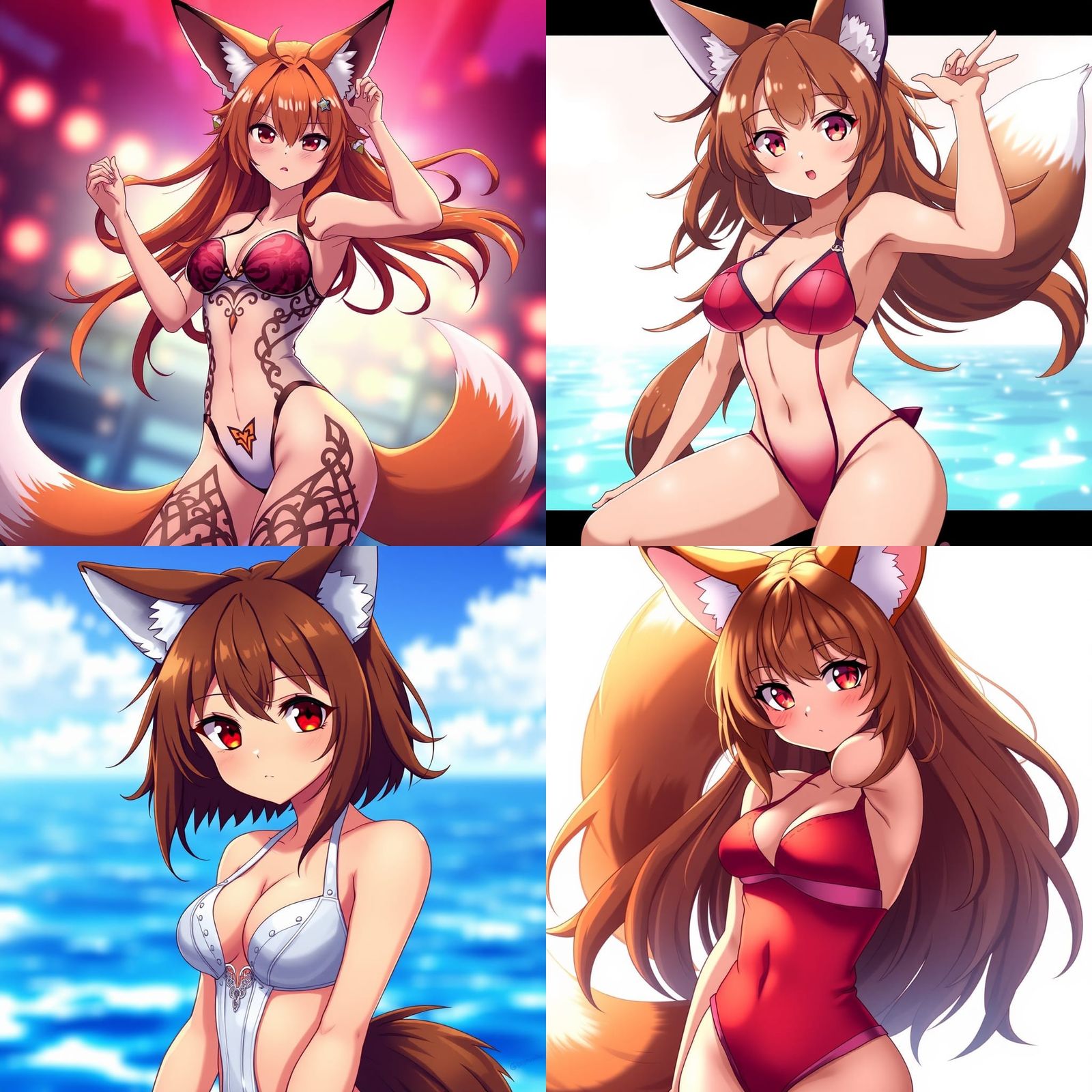 Anime Foxgirl in Swimsuit: Cel-Shaded Manga Style
