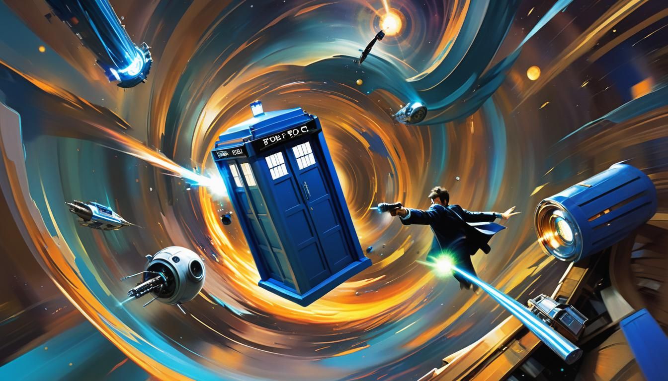 TARDIS in Time Vortex: Whimsical Sci-Fi Art