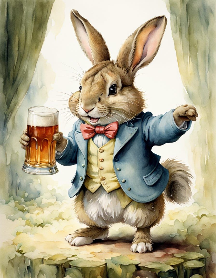 Cheers! Cartoon Rabbit Watercolour Illustration